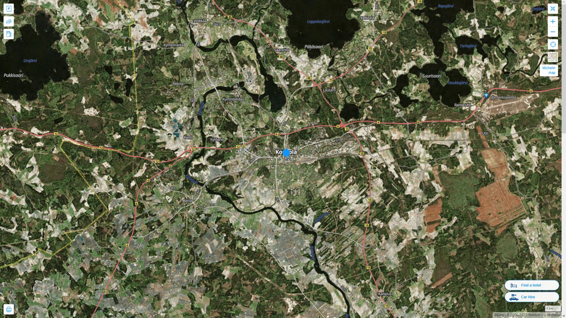 Kouvola Finlande Autoroute et carte routiere avec vue satellite